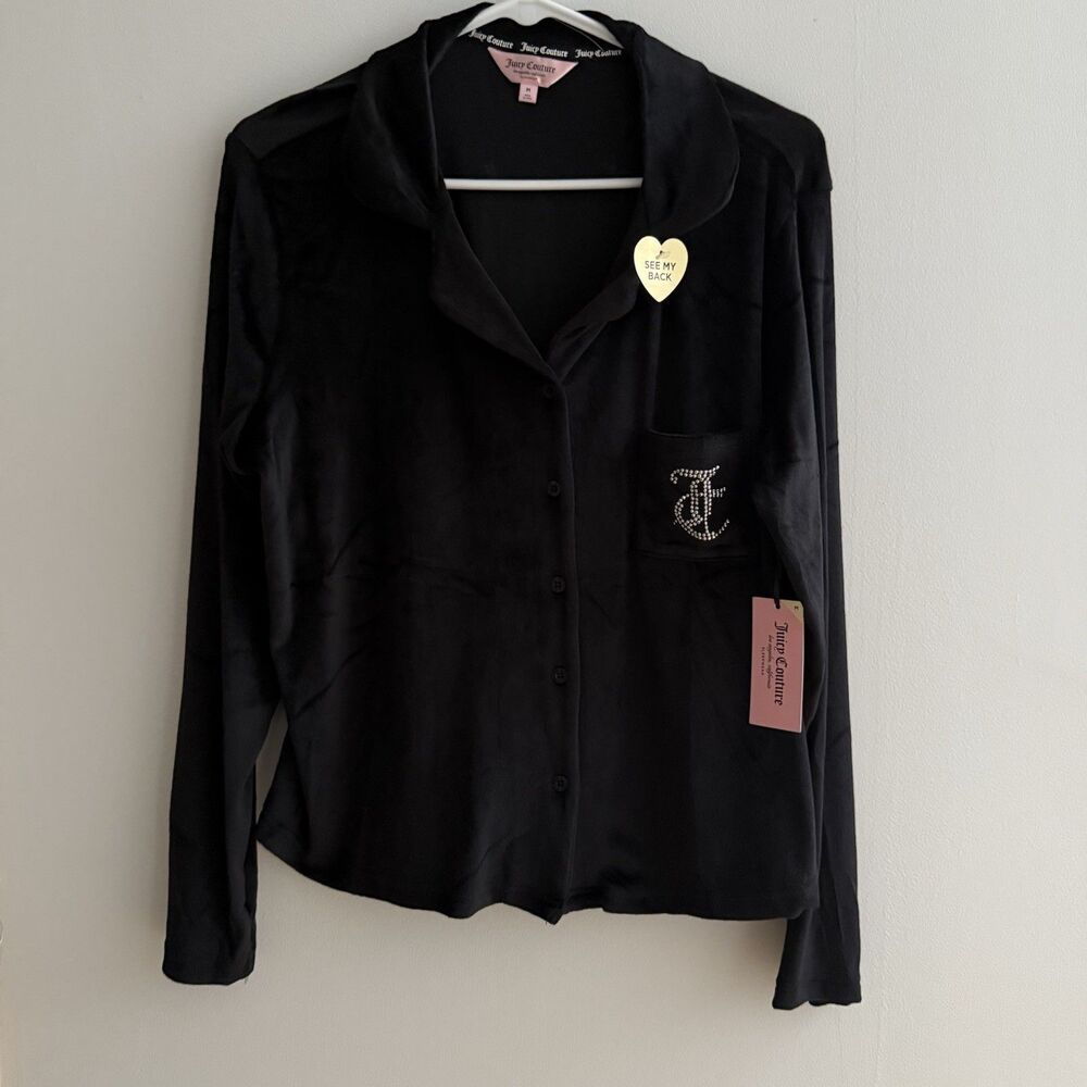 Juicy Couture Black Velvet Lounge Top Juicy Logo Size M One Piece Only NWT